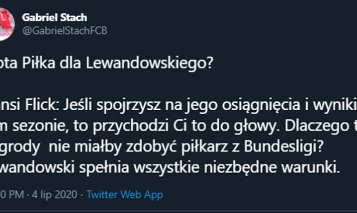 Złota Piłka dla Lewandowskiego?! Flick zabrał głos...